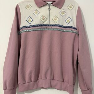 Alfred Dunner Mauve Zip-Up Sweater with Embroidery